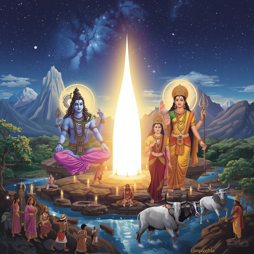 Nataraja, Sadashiva - Blessing Form, Sadashiva - Meditating Form — Shaiva texts: linga and cosmic presence (Vedic altar 