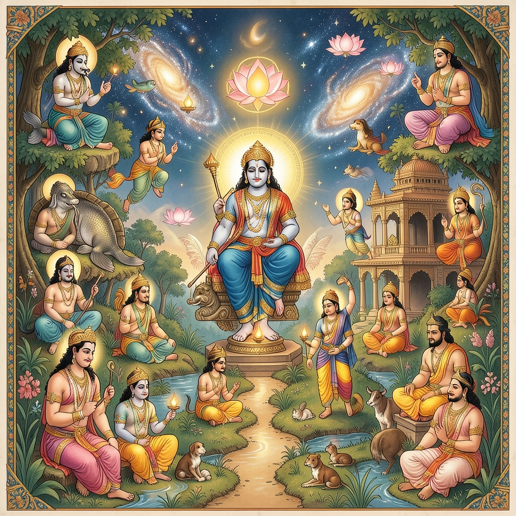 Yama as Teacher - Mountain Form — Vishnu Avatar: Rama as dharma king | Hindu sacred image